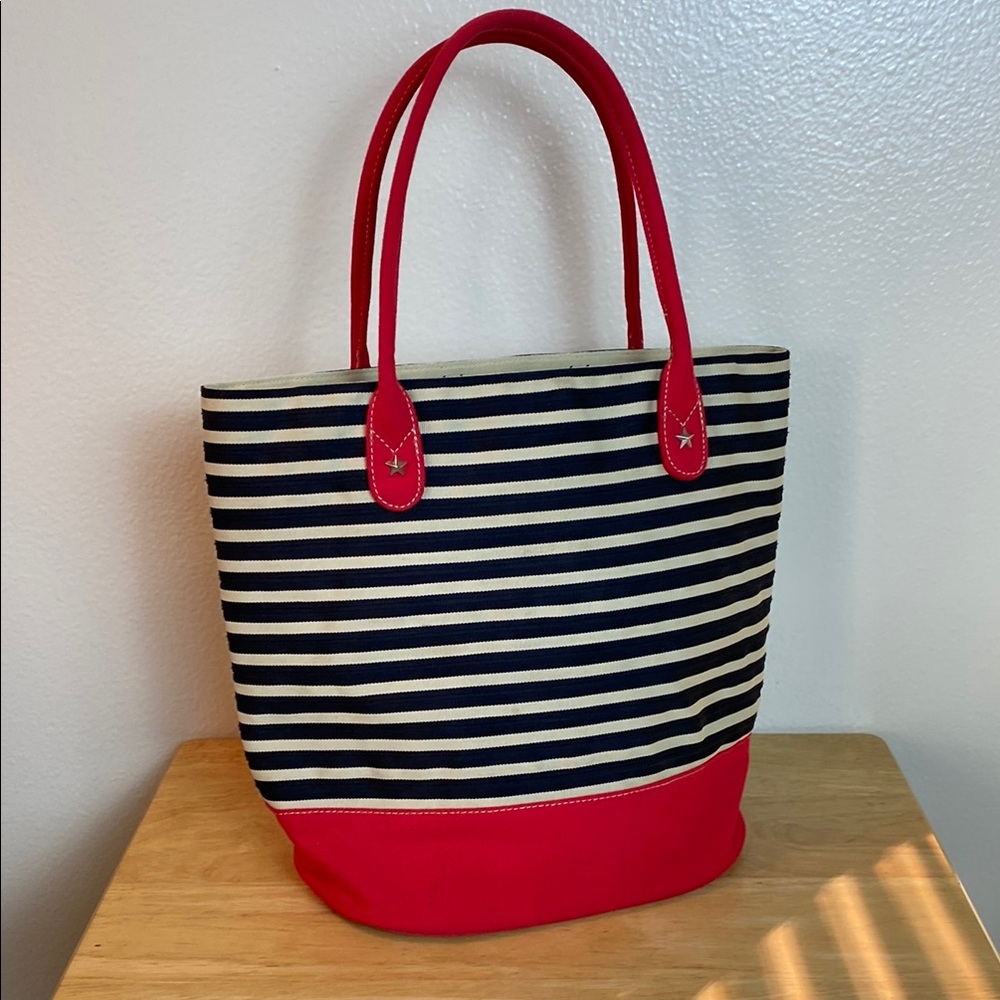 Liz Claiborne Red and Black Nautical-Inspired Tote Bag